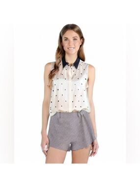 Ann Taylor Black Off White Polka Dots Sleeveless Flowy Lightweight Office Top